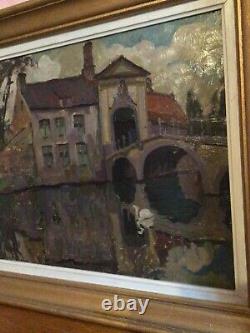 Ancient Painting Oil On Wood Painting Representing Saint Boniface Bridge In Bruges