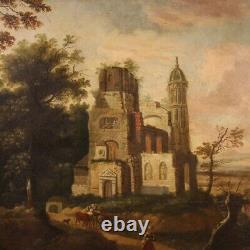 Ancient Painting Oil Painting On Canvas Landscape With 700 18th Century Frame