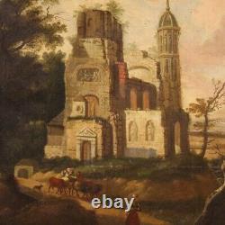 Ancient Painting Oil Painting On Canvas Landscape With 700 18th Century Frame