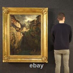 Ancient Painting Oil Painting On Canvas Signed Landscape Frame 800 19th Century