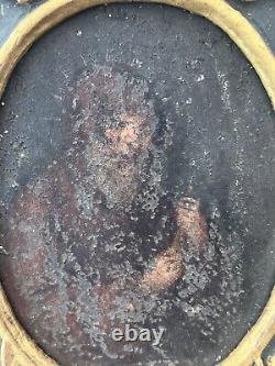 Ancient Painting/Oil on Bronze/17th Century/Bearded Man/23x17cm