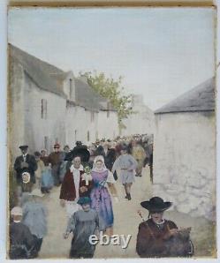 Ancient Painting Oil on Canvas, Breton Wedding in the 19th Century