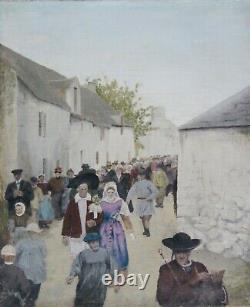 Ancient Painting Oil on Canvas, Breton Wedding in the 19th Century