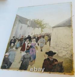 Ancient Painting Oil on Canvas, Breton Wedding in the 19th Century