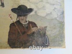 Ancient Painting Oil on Canvas, Breton Wedding in the 19th Century