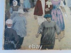 Ancient Painting Oil on Canvas, Breton Wedding in the 19th Century