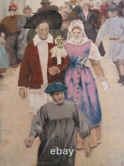 Ancient Painting Oil on Canvas, Breton Wedding in the 19th Century