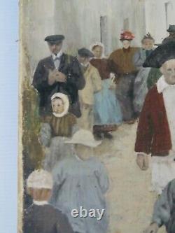 Ancient Painting Oil on Canvas, Breton Wedding in the 19th Century