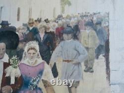 Ancient Painting Oil on Canvas, Breton Wedding in the 19th Century