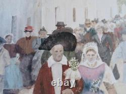Ancient Painting Oil on Canvas, Breton Wedding in the 19th Century