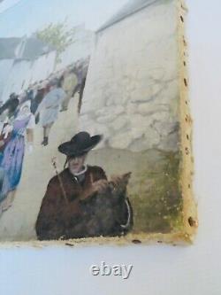 Ancient Painting Oil on Canvas, Breton Wedding in the 19th Century