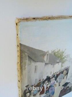 Ancient Painting Oil on Canvas, Breton Wedding in the 19th Century