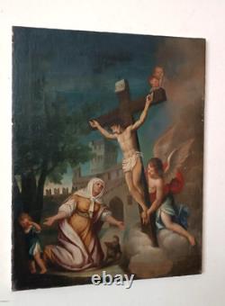 Ancient Painting Oil on Canvas Crucifixion Italian School 18th Century