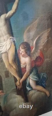Ancient Painting Oil on Canvas Crucifixion Italian School 18th Century