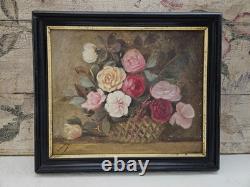 Ancient Painting Oil on Canvas Old Painting Bouquet of Roses