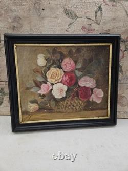 Ancient Painting Oil on Canvas Old Painting Bouquet of Roses