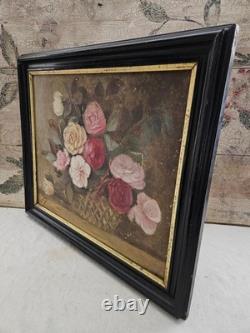 Ancient Painting Oil on Canvas Old Painting Bouquet of Roses