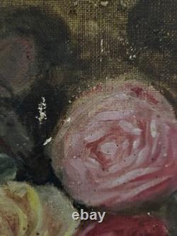 Ancient Painting Oil on Canvas Old Painting Bouquet of Roses