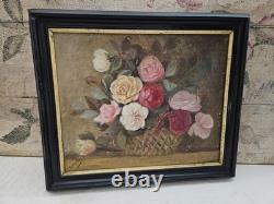 Ancient Painting Oil on Canvas Old Painting Bouquet of Roses