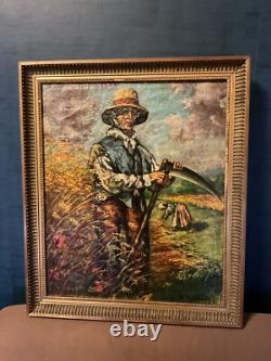 Ancient Painting Oil on Canvas 'The Peasant' signed L. Wingerter 1941