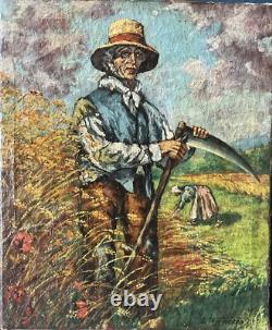 Ancient Painting Oil on Canvas 'The Peasant' signed L. Wingerter 1941