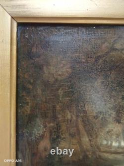 Ancient Painting Oil on Panel Nubian Mandolin Player Under Wood