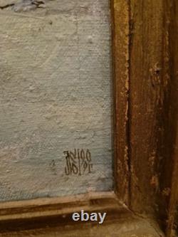 Ancient Painting, Oil on Russian Canvas, Snowy Landscape, Signed