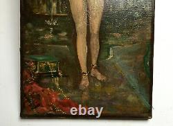 Ancient Painting, P-j Gervais, Oil On Canvas, Nude, Woman At The Fountain, Late 19th