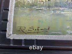 Ancient Painting Painting Oil On Wood Sign Rene Schmid Indre Chateauroux