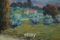 Ancient Painting Painting Oil Sign J. Rougier Landscape Provencal On Isorel 1960