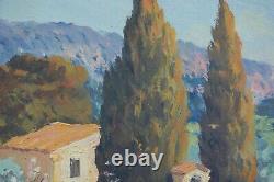 Ancient Painting Painting Oil Sign J. Rougier Landscape Provencal On Isorel 1960