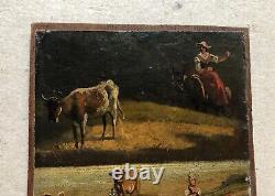 Ancient Painting, Peasant Scenes, Small Oil On Paper, Painting, Early 19th Century