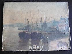 Ancient Painting Port Bordeaux 19th Oil On Canvas / Old French Painting