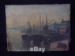 Ancient Painting Port Bordeaux 19th Oil On Canvas / Old French Painting