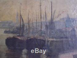 Ancient Painting Port Bordeaux 19th Oil On Canvas / Old French Painting