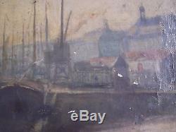 Ancient Painting Port Bordeaux 19th Oil On Canvas / Old French Painting