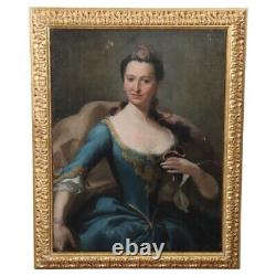 Ancient Painting Portrait Of A Noble Woman, 18th Century, Oil On Canvas
