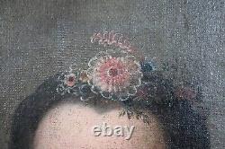 Ancient Painting Portrait Of A Noble Woman, 18th Century, Oil On Canvas