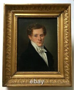 Ancient Painting, Portrait Of Man, Oil On Canvas, Frame Of Period, Early 19th Century