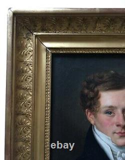 Ancient Painting, Portrait Of Man, Oil On Canvas, Frame Of Period, Early 19th Century