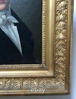 Ancient Painting, Portrait Of Man, Oil On Canvas, Frame Of Period, Early 19th Century