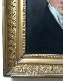 Ancient Painting, Portrait Of Man, Oil On Canvas, Frame Of Period, Early 19th Century