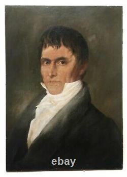 Ancient Painting, Portrait Of Man, Oil On Cardboard 20th Century In The Style Of The 19th Century