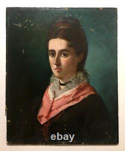 Ancient Painting, Portrait Of Woman, Oil On Panel, Painting XIX