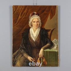 Ancient Painting Portrait of a Noble Woman Oil on Canvas 19th Century