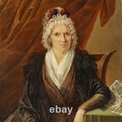 Ancient Painting Portrait of a Noble Woman Oil on Canvas 19th Century