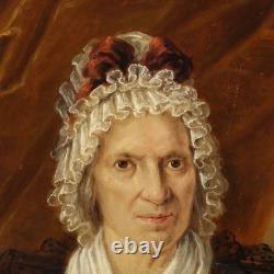 Ancient Painting Portrait of a Noble Woman Oil on Canvas 19th Century