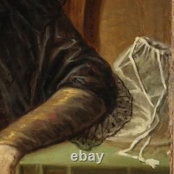 Ancient Painting Portrait of a Noble Woman Oil on Canvas 19th Century