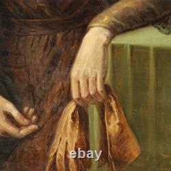 Ancient Painting Portrait of a Noble Woman Oil on Canvas 19th Century