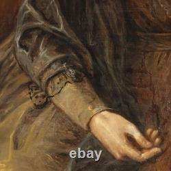 Ancient Painting Portrait of a Noble Woman Oil on Canvas 19th Century